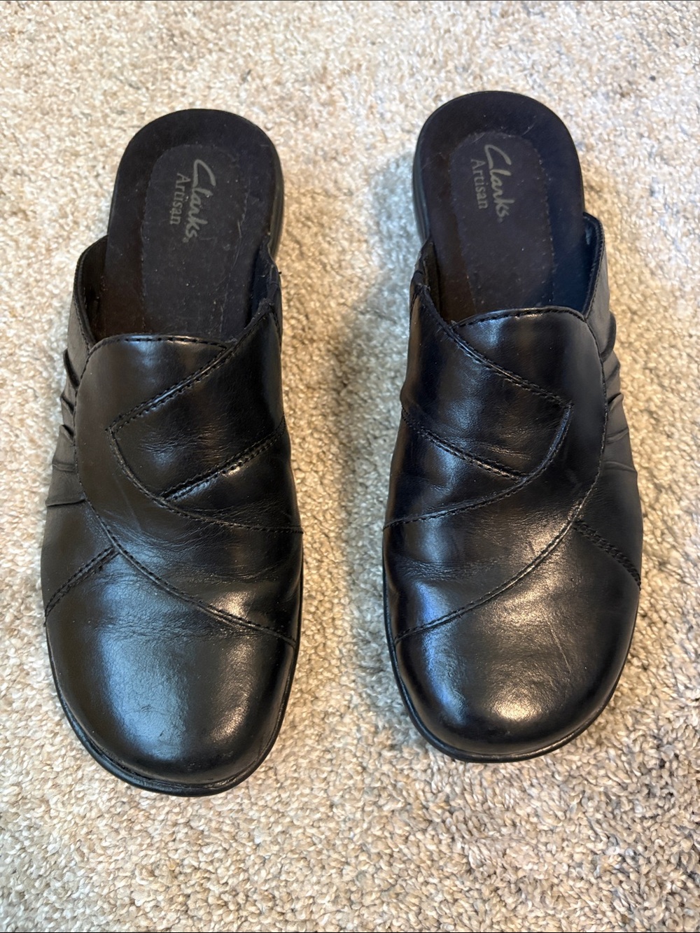 Clarks Black Leather Slip-On Mules